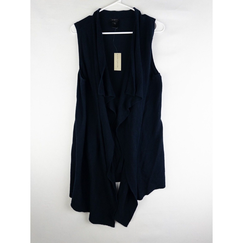 Ann Taylor Sport‎ Cardigan Womens Medium Navy Blue Sleeveless Open Cardigan